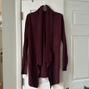White House Black Market wine colored long sweater, size medium
